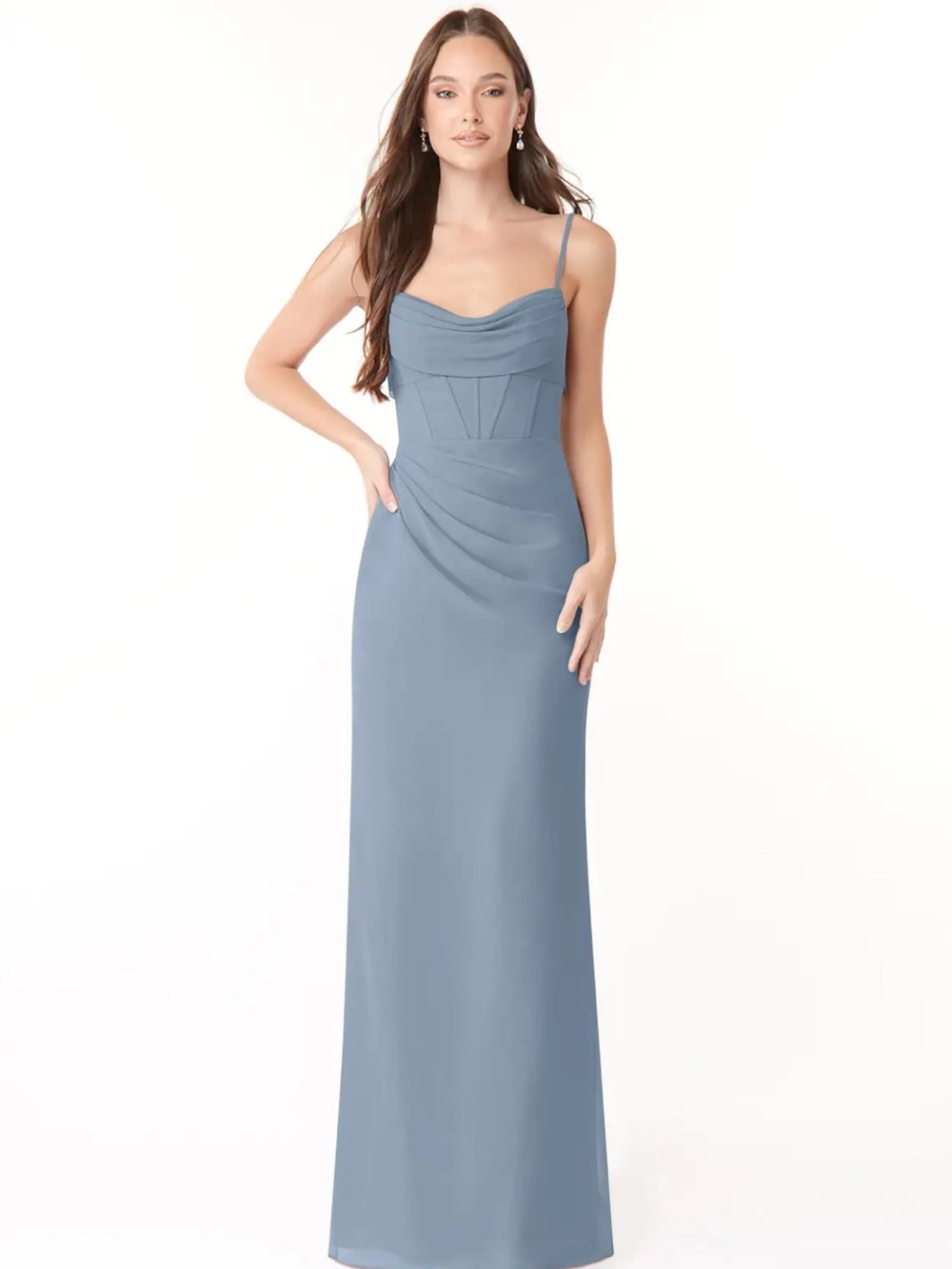 Elegant Dusty Blue Spaghetti-Strap Bridesmaid Dress Size 0
